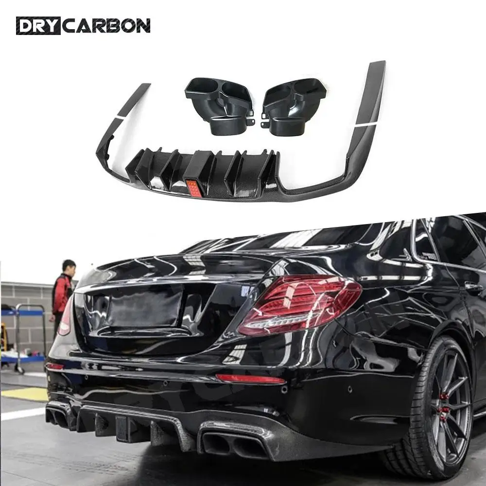 Carbon Fiber E Class B Style Rear Bumper Lip Diffuser With Brake Light for Benz W213 E200 E260 E300 E63 AMG 2017-2022