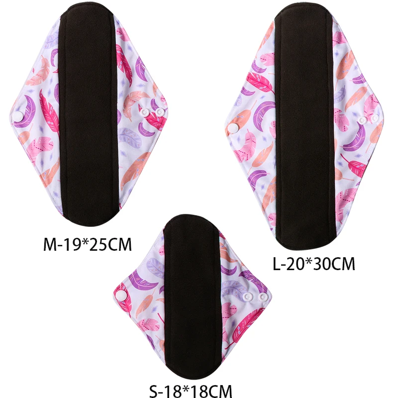 3 Sizes Reusable Bamboo Charcoal Sanitary Pads Washable Menstrual Pads Recycable Female Hygiene Daily Towels Personal Health