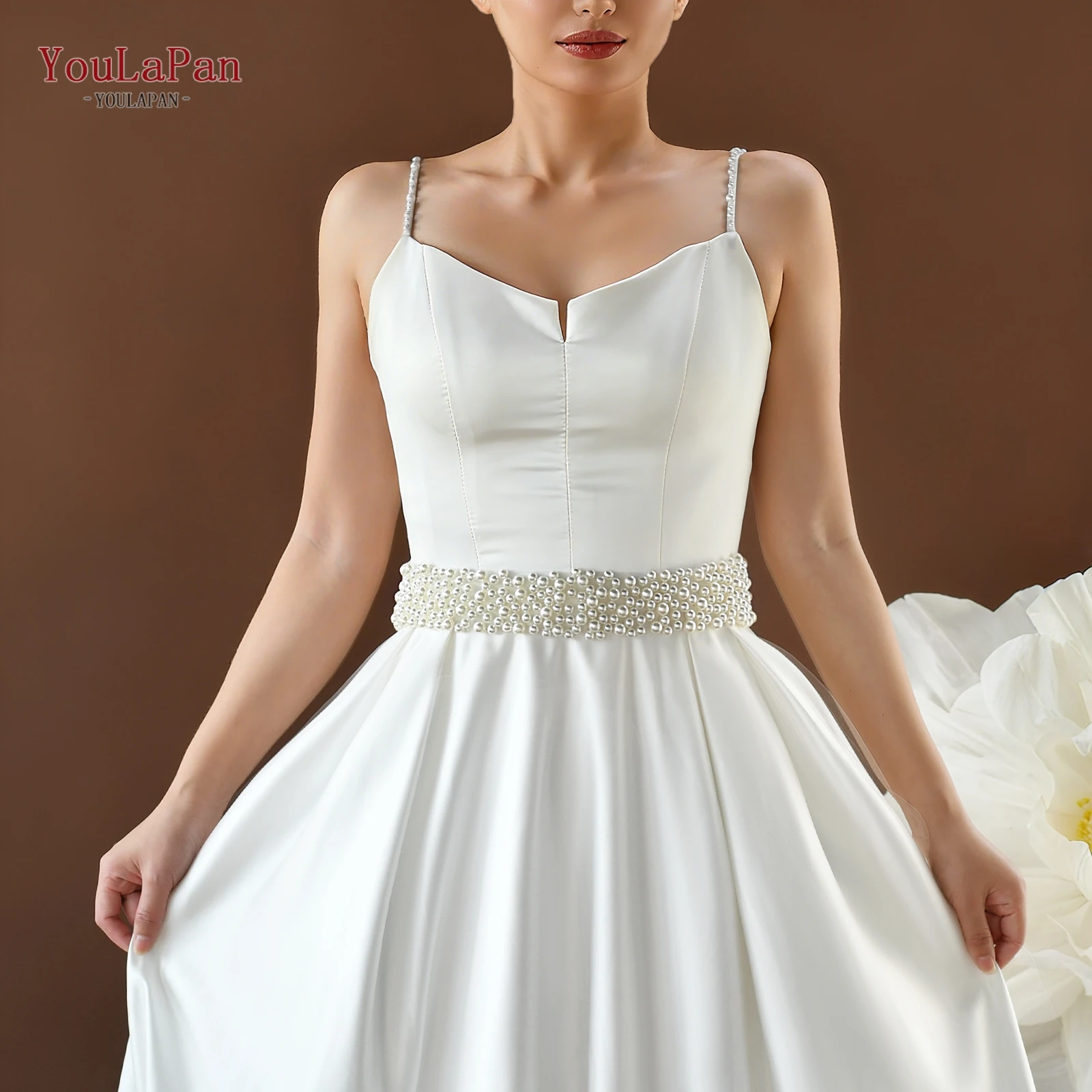YouLaPan حزام الزفاف اللؤلؤ مطرز فستان الزفاف وشاح مزين حزام خصر العروس ل ثوب مسائي الزفاف التبعي M122 #1
