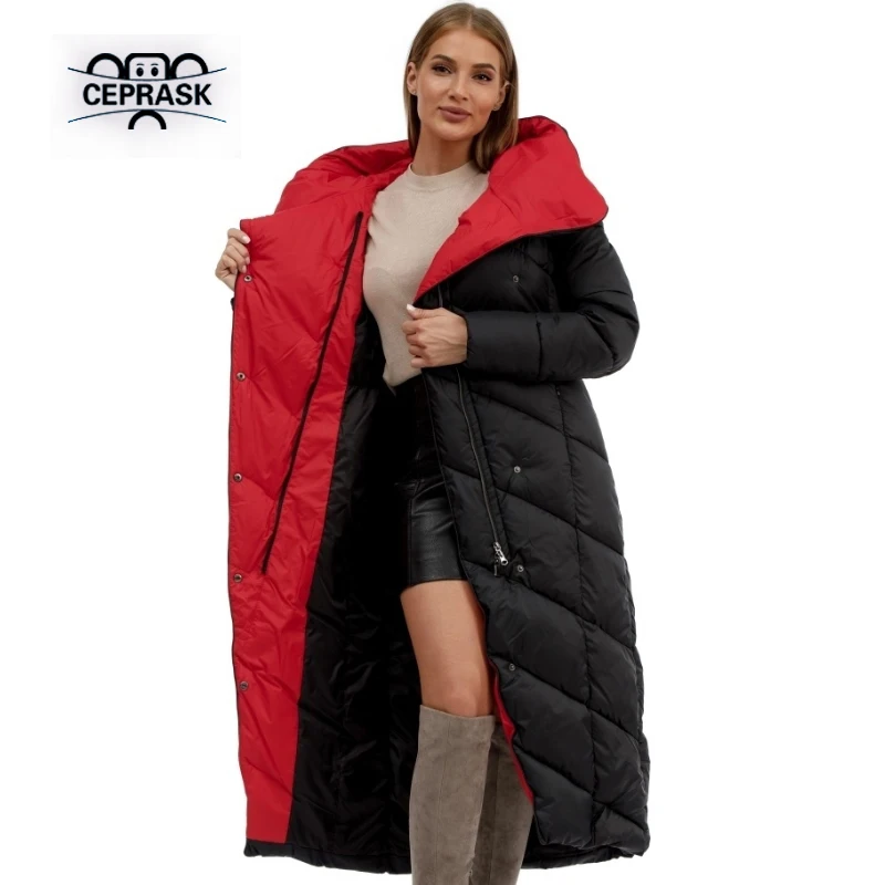 CPRASK 2023 Winter Down Jacket Women X-Long Fashion Warm Female Padded Quilted Coat Thick Cotton Overcoat Quality Winter Parkas