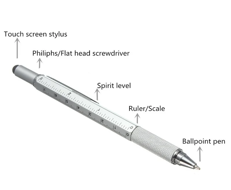 1pcs 5 Colors New Promotional 6 in 1 Multi Purpose Screwdriver Ball Pen with Touch Screen Ruler Level Screwdriver Plastic Body