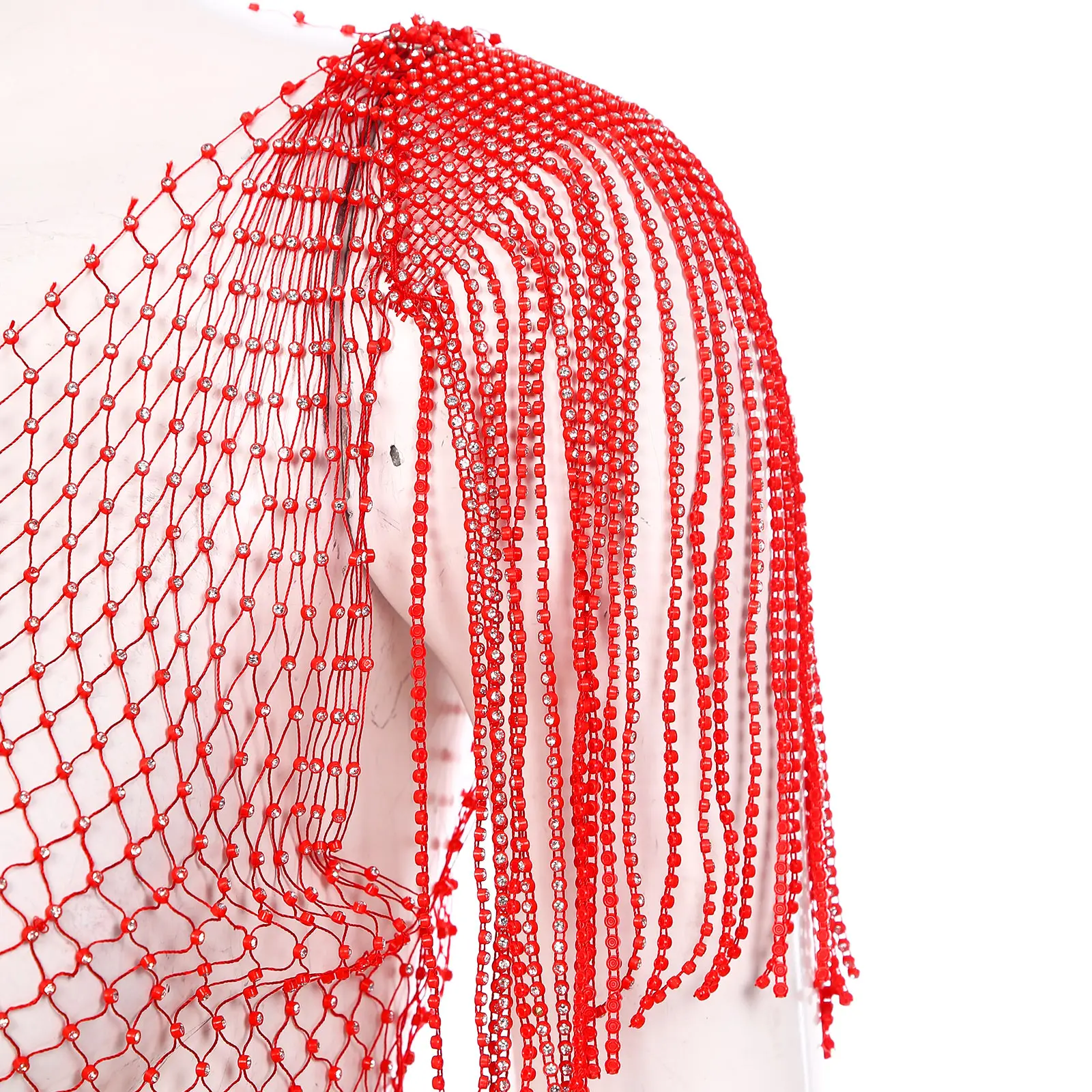 Womens Shiny Diamond Hollow-out Visnet Tops Sexy Fashion Fringe Shirt Top Nachtclub Muziekfestival Rave Party Danskostuum