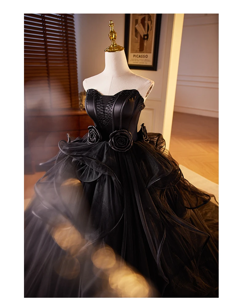 luxury black beading court ball gown fairy medieval dress princess queen cosplay gown ball long dress