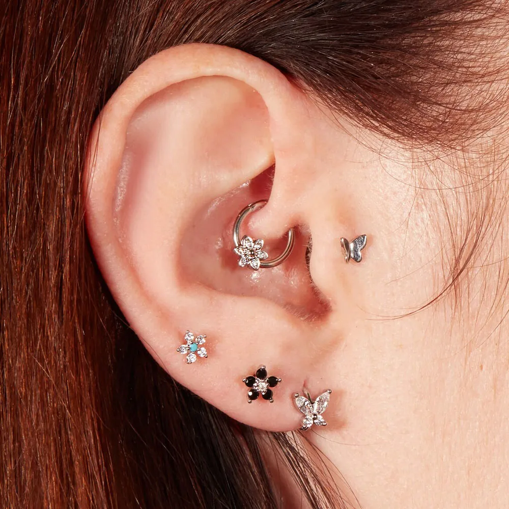 1PC Surgical Steel Butterfly Huggie Hoop Ear Tragus Cz Rook Forward Helix Cartilage Earring Cartilage Clicker Piercing Jewelry