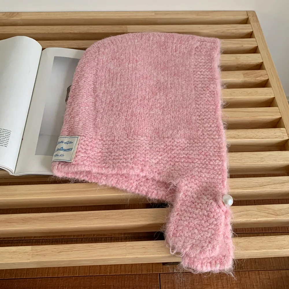 

Casual Woolen Knitted Balaclava Hat Coldproof Ear Protection Neck Collar Beanies Cap Solid Color Polyester Pullover Cap Autumn