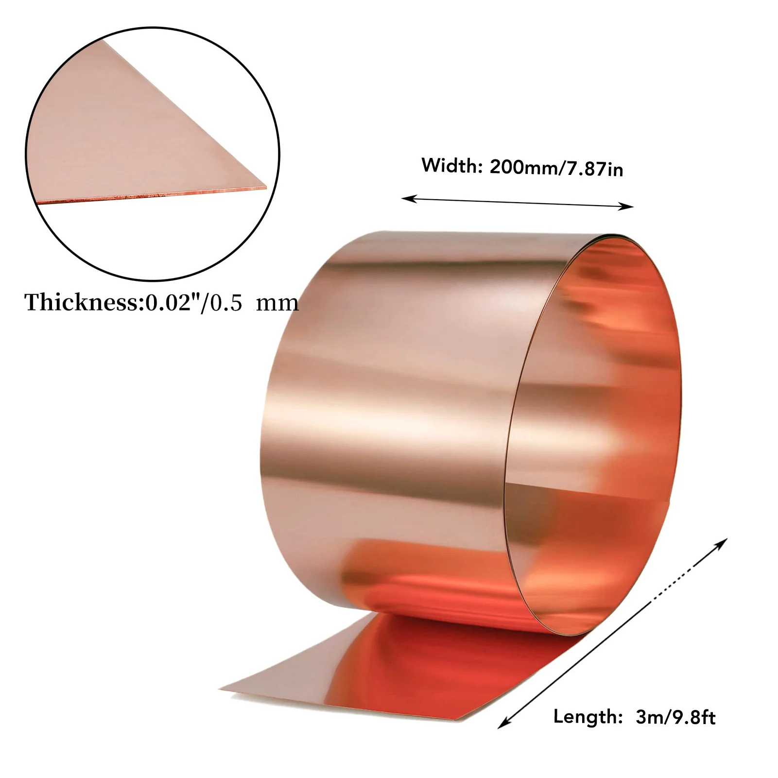 Panneau étanche en cuivre pur FlashTrinity, bande de cuivre, pureté à 0.5, métal, 200mm x 99.95% mm x 3m