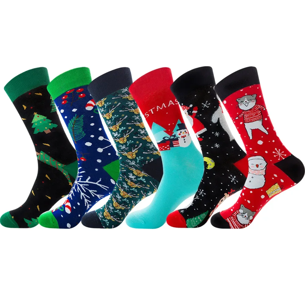 New Christmas Socks Man Funny 2024 Christmas Tree Snowflake Santa Claus Elk Snow Cotton Happy Socks Man New Year Socks Harajuku