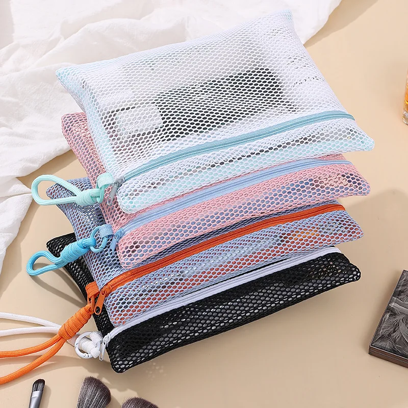 women Large Capacity Cosmetic Bag Transparent Travel Net Cloth Handheld Toiletry Bag Zipper Makeup Storage Bag Beauty Case