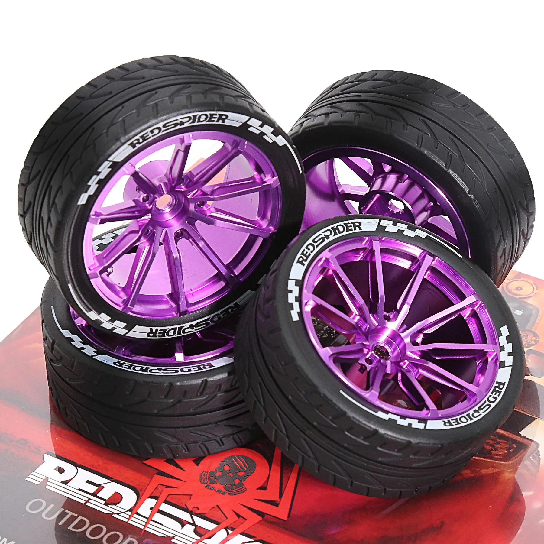 4 Uds neumáticos de goma y llantas de plástico cubo hexagonal de 12mm Compatible con HSP Tamiya HPI Kyosho Redcat ExceedRC 1/10 Touring Ca en carretera