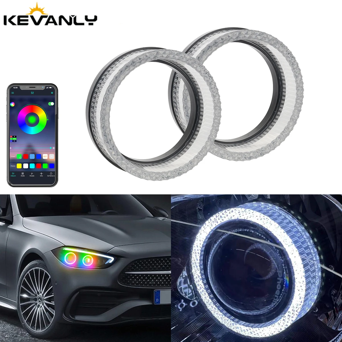 

1 in 1 / 2 in 1 Car Motorcycle Round Square Halo Rings Daytime Running Light LED RGB Angel Eye Rings Decor Light APP Control