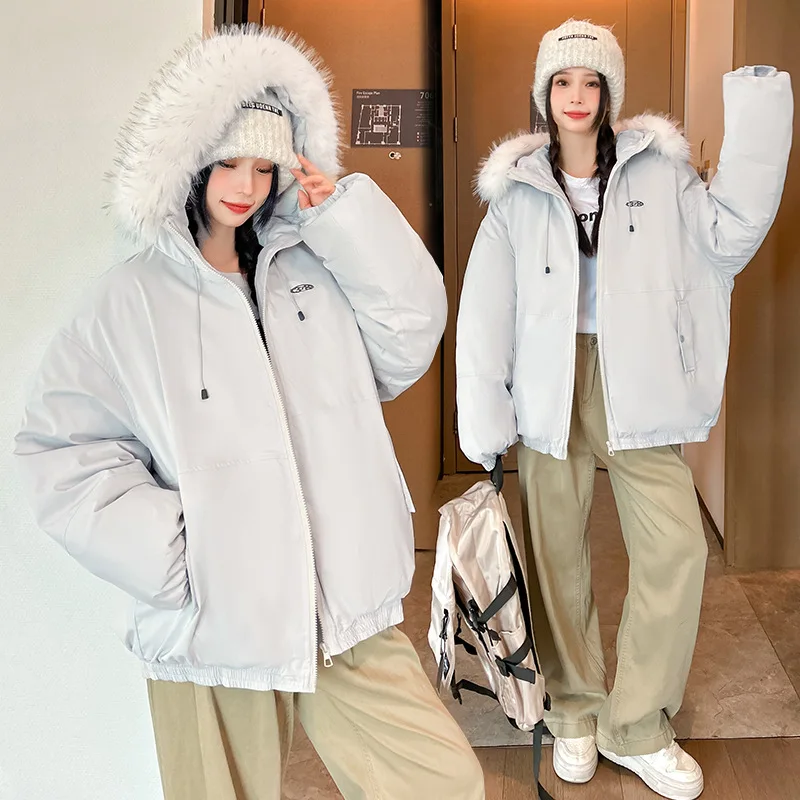 Retro gola destacável neve parka com capuz jaquetas inverno engrossado quente solto casual algodão-acolchoado jaqueta parkas roupas femininas