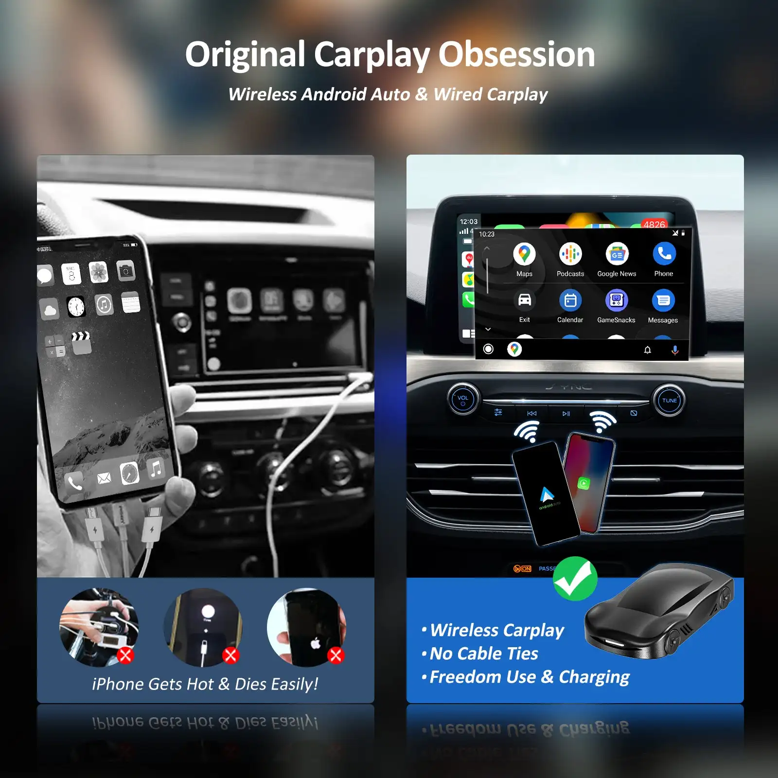 BIRGUS AI Box C6 Wireless Carplay Adapter Automotive Parts Apple Carplay Android AUTO Adapter BT5.0 2G 16G Carplay AI Box