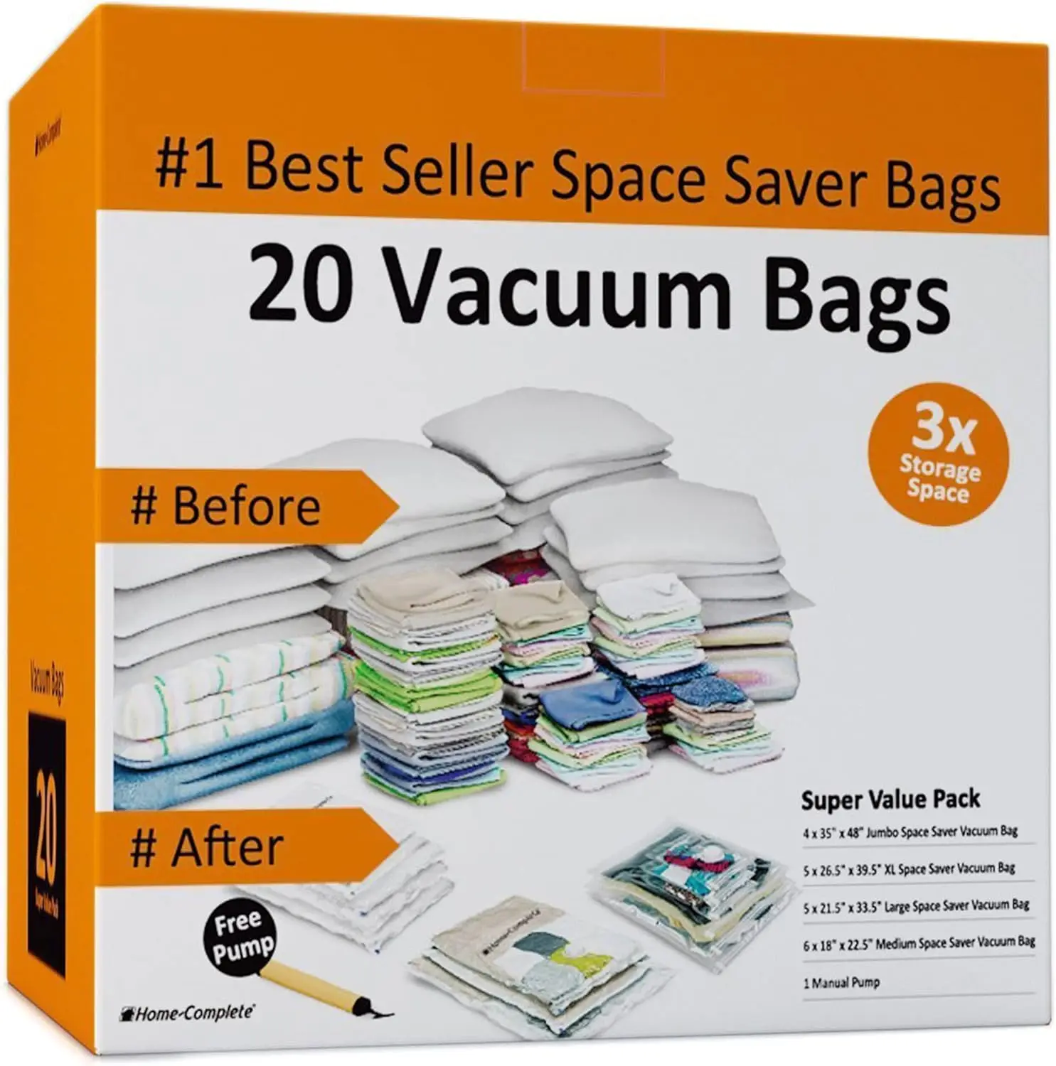 20 Bolsas para Envasar al Vacío – Bolsas de Compresión para Viajes, Ropa y Almacenamiento de Mantas – Ahorro de Espacio Hermético