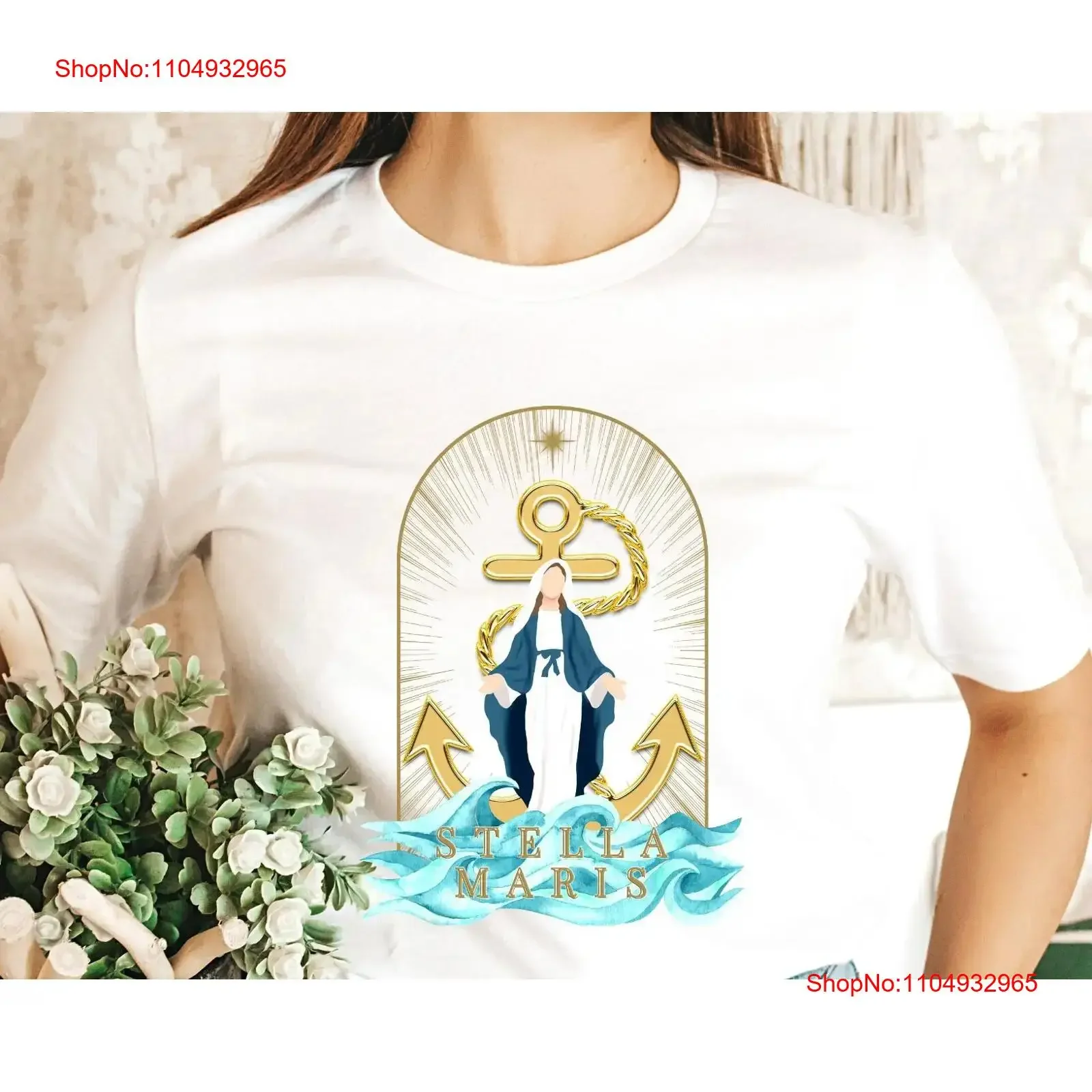قميص سيدة نجم البحر STELLA MARIS المبارك ماريان العذراء قميص كاثوليكي للنساء عتيق مغسول للجنسين مريح