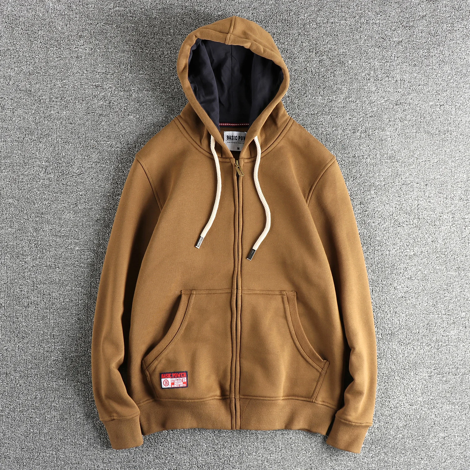 Autumn Winter New American Retro 320G Long Sleeve O-neck Thick Velvet Hooded Hoodies Men's Solid Color Cardigan Casual Sportwear