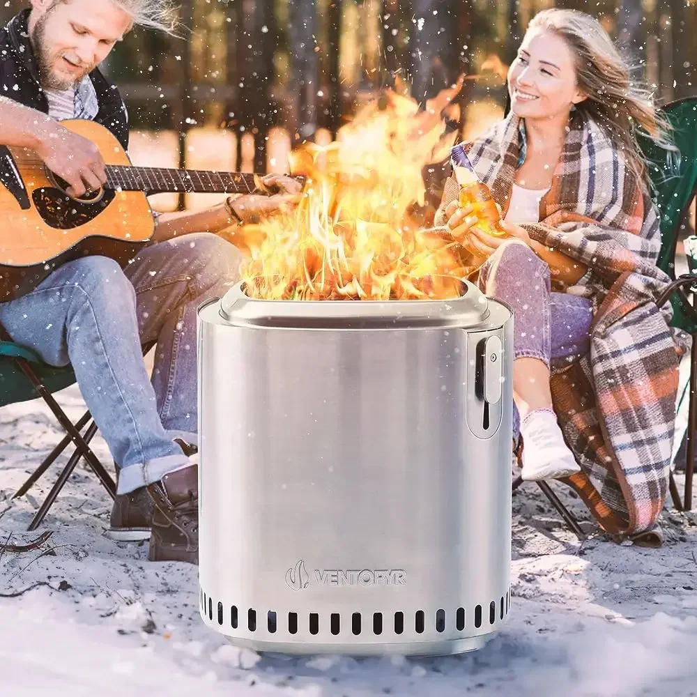 Portable Wood Burning Fire Pit with Adjustable Heat, Removable Ash Pan, and Carry Bag, Ideal for Camping and Backyard Use, 17x19