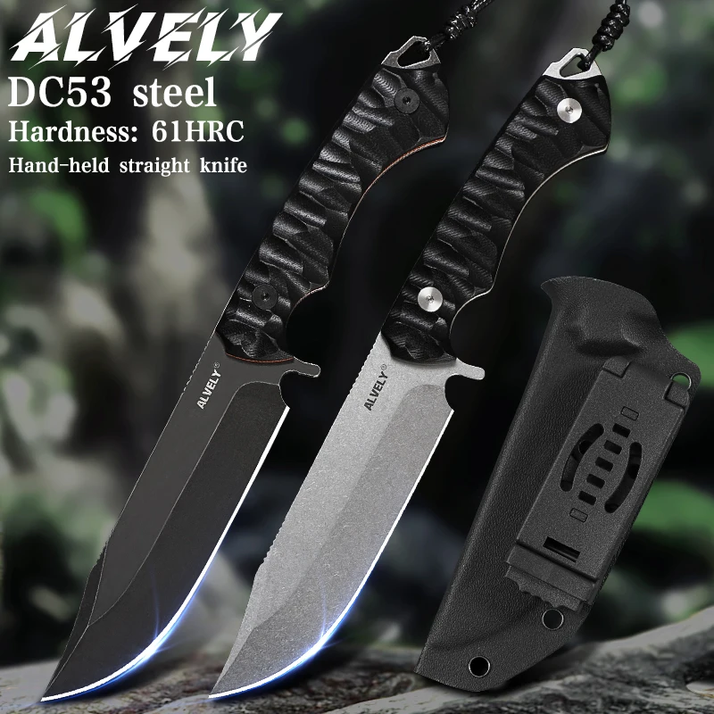 

Men's EDC Hunting Fixed Blade Knife, DC53 Steel Tactical Blade, K-Style Sheath, Adventure Camping, Mountaineering & Jungle Use