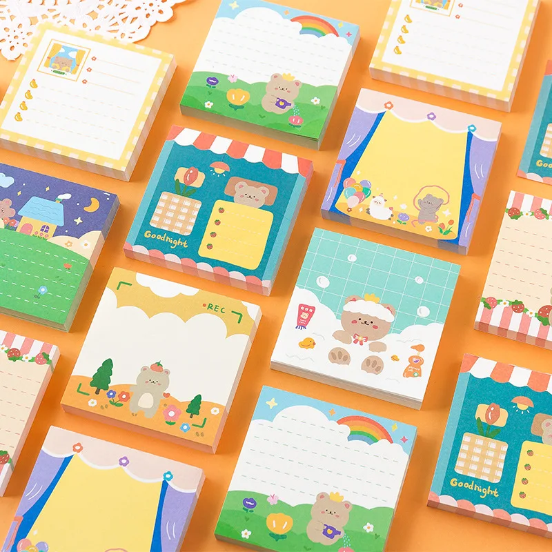 

100 sheets Mr. Bear Cute Diary Square Note Cartoon Message Book Kawaii Memo Pad Paper 8 Types