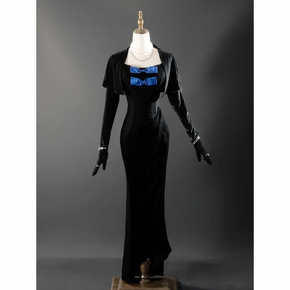 Vestido Largo Gótico Negro con Medias y Liguero, Disfraz de Anime para Cosplay, Halloween, Carnaval y Fiestas