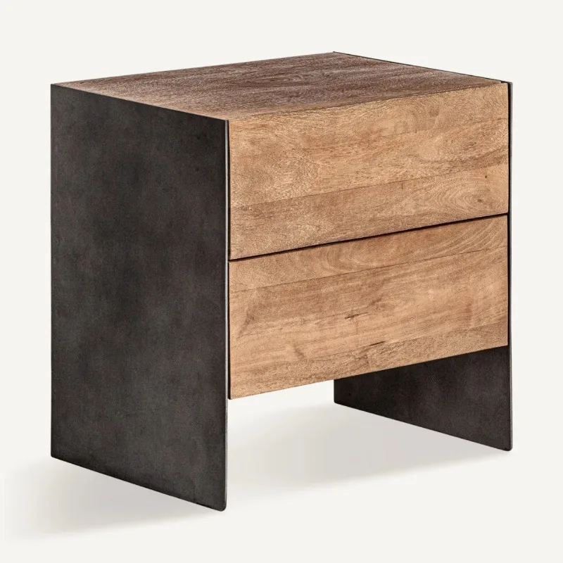 Modern Simple Bedside Table Villa Mansion Bedroom Mango Wood Double Drawer Bedside Table
