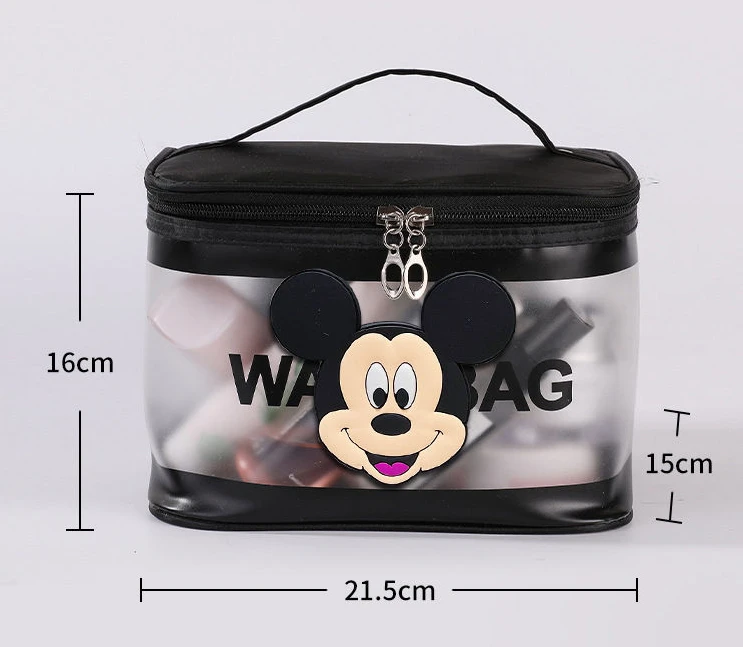 Disney Cartoon Mickey Large-capacity Portable Cosmetic Bag Travel Portable Wash Bag Beauty Waterproof Transparent Storage Bag