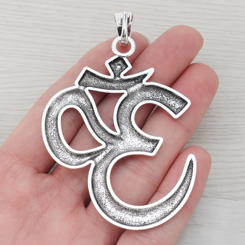 3 x Tibetan Silver Large OM AUM Yoga Symbol Charms Pendants For Necklace Jewelry Making Findings 75x55mm