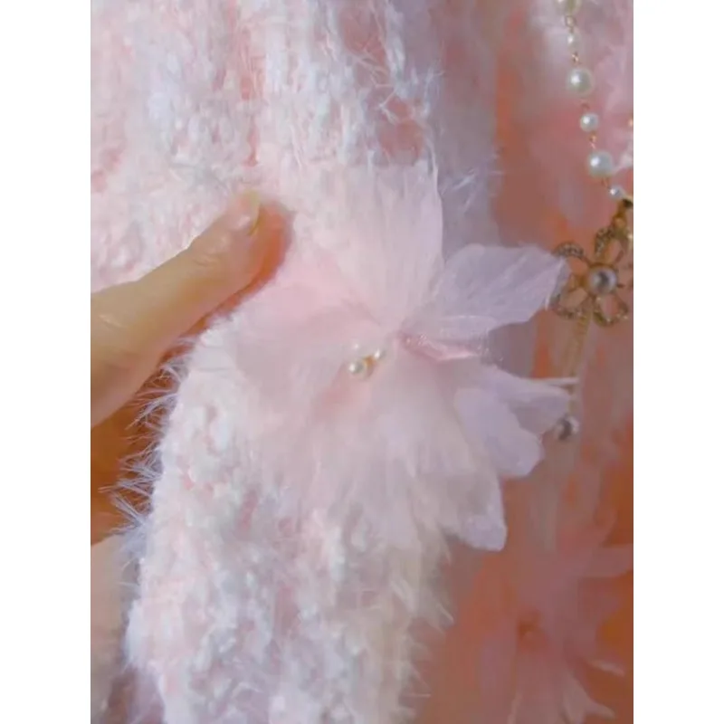 เสื้อสเวตเตอร์ผูกโบว์ประดับลูกปัดสไตล์หวานน่ารักสำหรับผู้หญิง รุ่นใหม่ต้นฤดูใบไม้ผลิ แฟชั่นทันสมัย