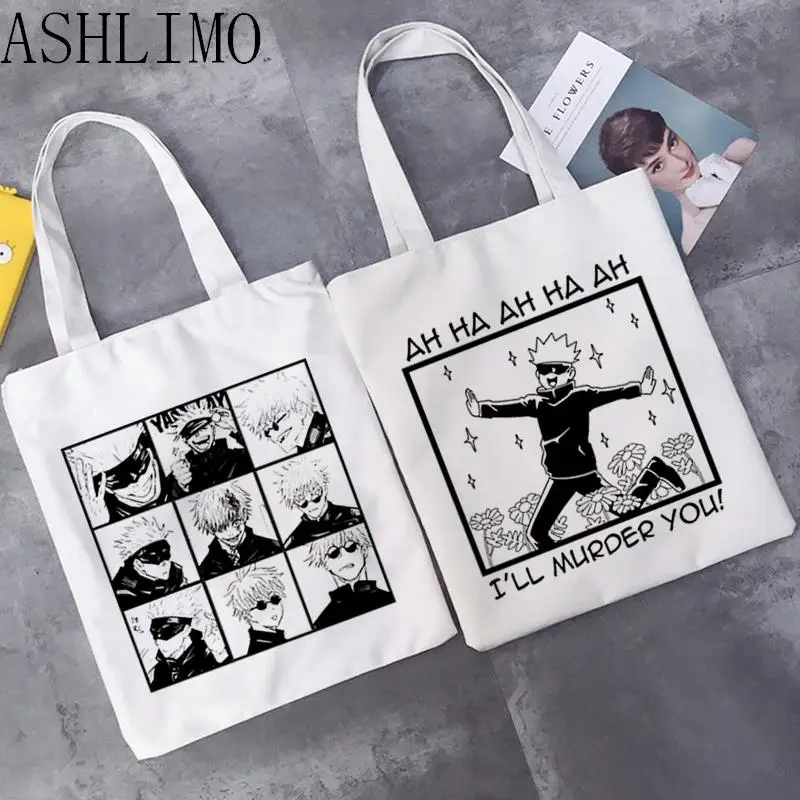 Anime Jujutsu Kaisen Women Bags Harajuku Y2k Shopping Bag Canvas Shopper Bag Reusable Tote Bag Handbags Shoulder Bag Collapsible