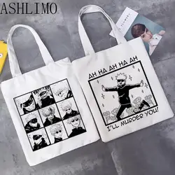 Anime Jujutsu Kaisen Reutilizável Canvas Shopper Bag para Mulheres, bolsa de compras Harajuku Y2k, bolsa de ombro dobrável