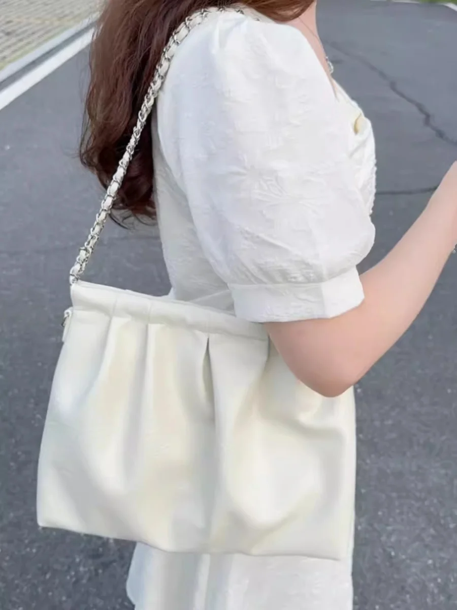 

Повседневная большая сумка с облачным узором, женская большая сумка на одно плечо Capaci, модная плиссированная цепочка, корейская сумка Sle