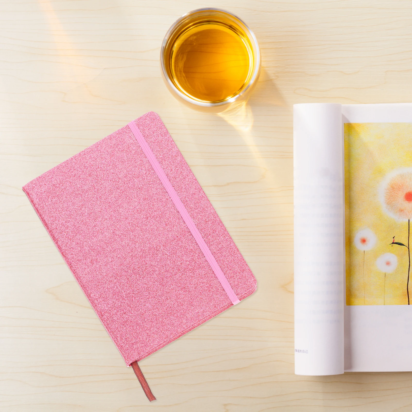 

Hard-sided Glitter Notebook A5 Pink Elegant Writing Decorative Notepad Travel Journal Girls Elastic Band Mini Diary Waterproof