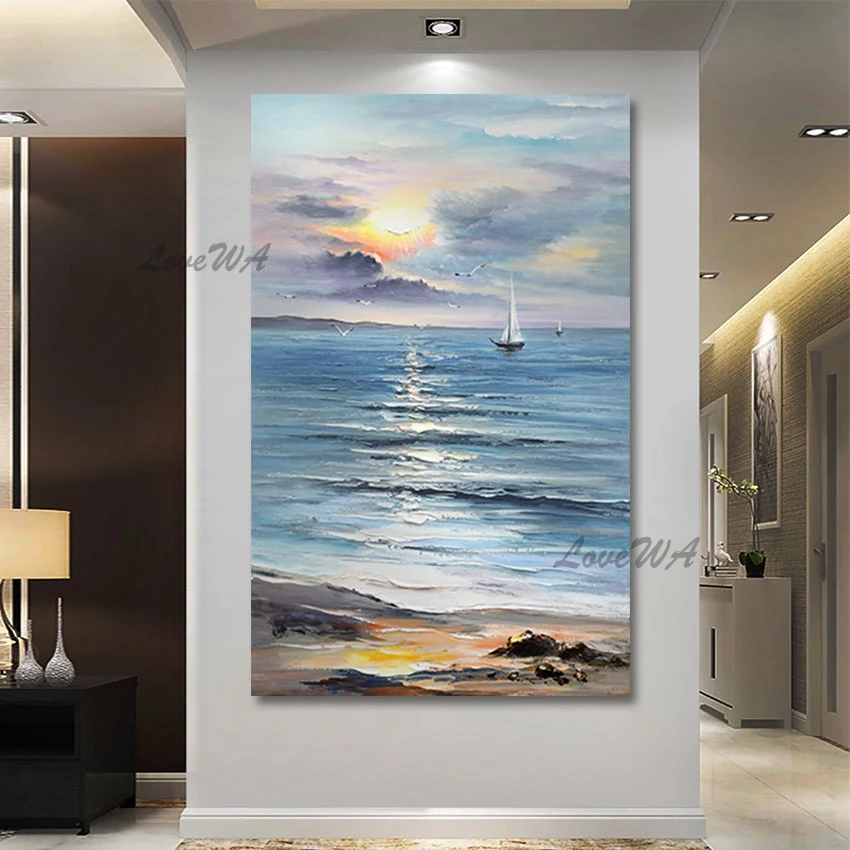 

Abstract Seascape Sunset Scenery Oil Painting, Canvas Wall Picture, Decor Wall Decor Art, New Arrival, Handmade Paintings Pieces