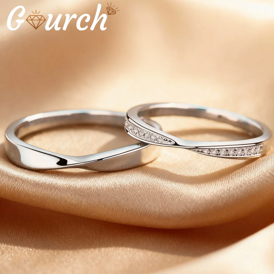 

Gourch S925 Sterling Silver Valentine's Day Couple Rings Set Matching Moissanite Wedding Bands Unisex Promise Rings for Him Her