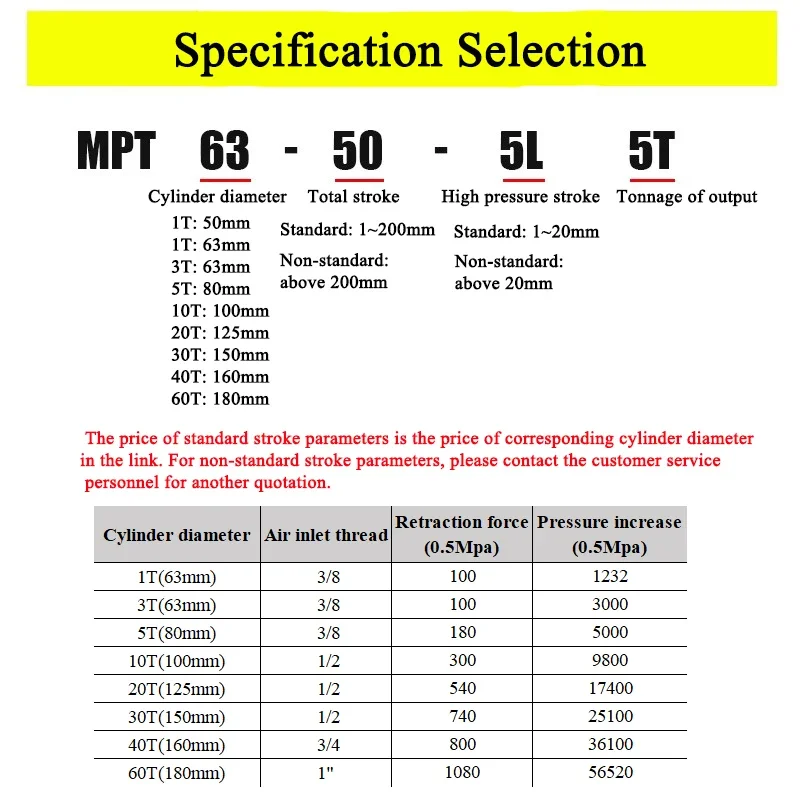 HLH MPT100X50-20-10T Pneumatic Gas-liquid Booster Cylinder Punching Press Machine Adjustable Stroke Cylinder MPT63/80/100-1/3/5/