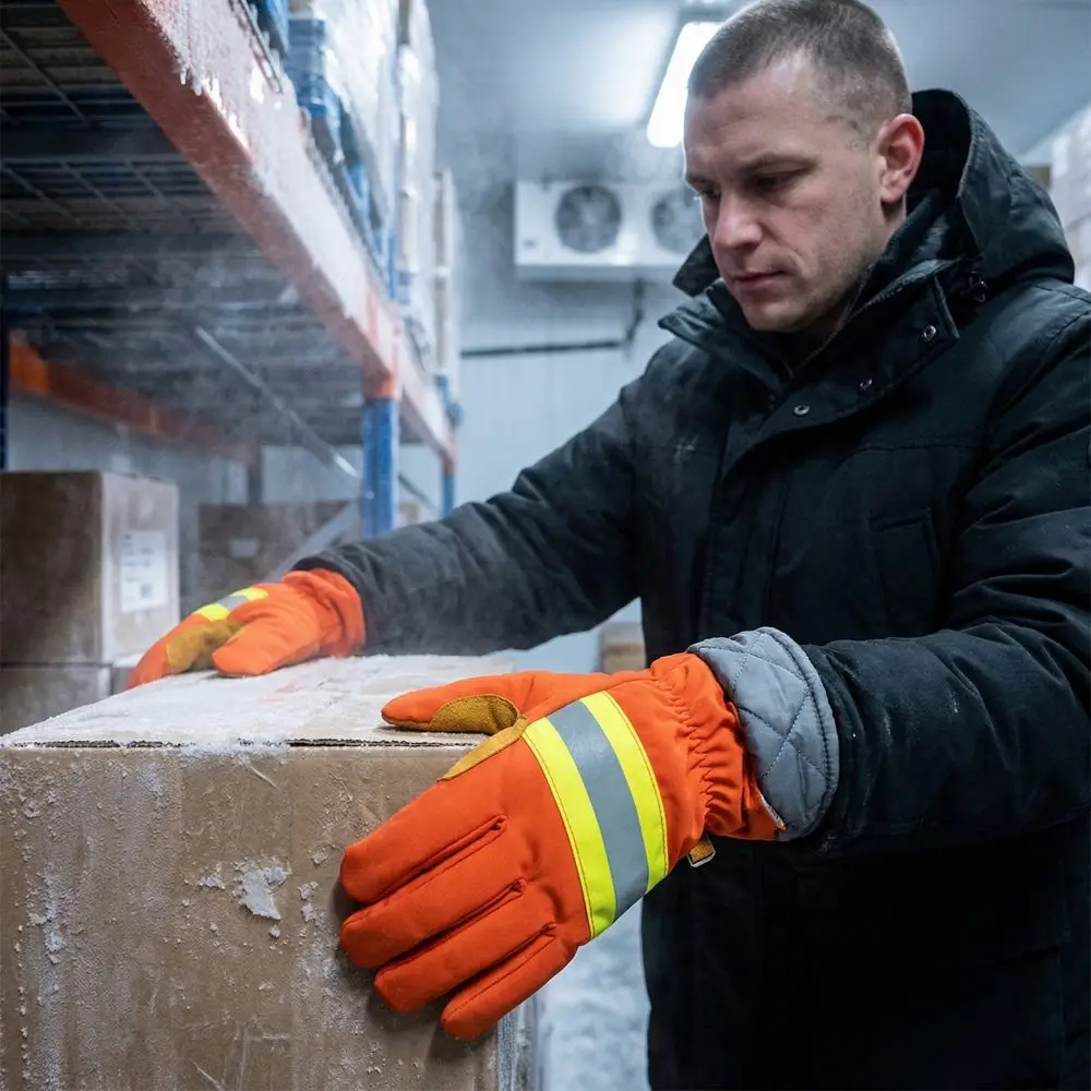 Thicken Firefighter Training Gloves Heat Resistant Orange Flame Retardant Gloves Reflective Strap Wear-Resistance