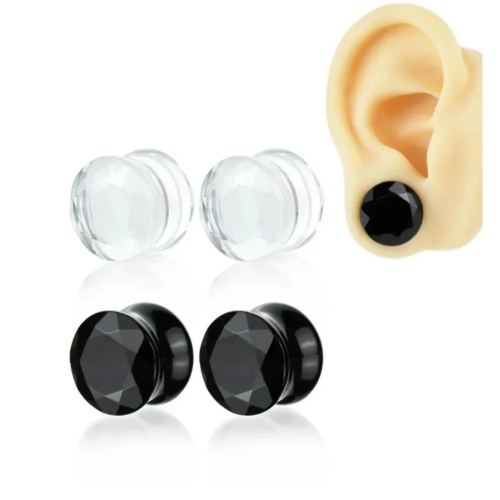 2 Stück klare facettierte Doppel-Flare-Glasstopfen, Ohr-Pearing-Tunnel, Ohr-Expander, Körperschmuck, 6–19 mm – Detail 2