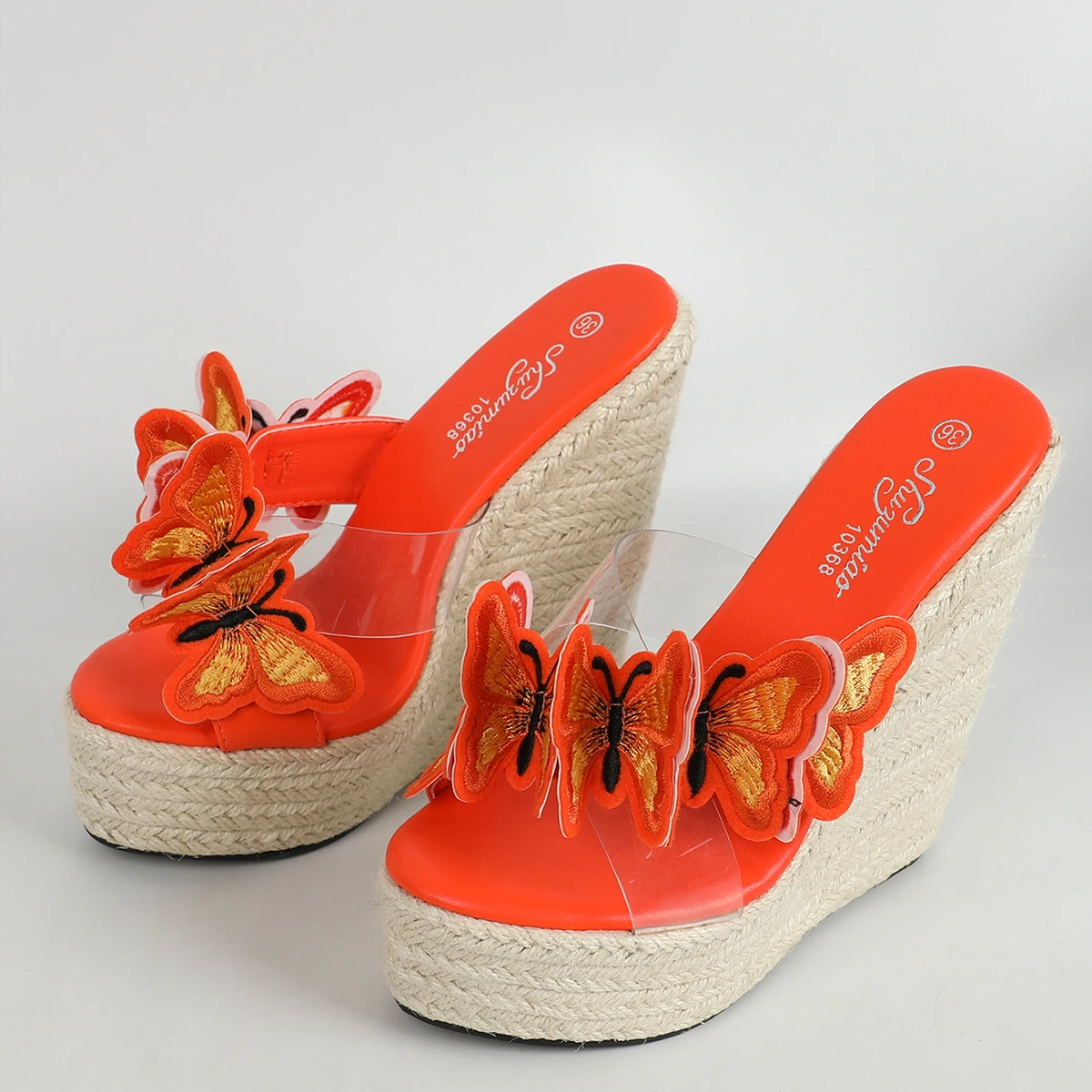 Summer Women Platform Slippers PVC Butterfly Knot Sandals Fashion Wedge High Heel Street Style Party Prom Casual Slides Mules