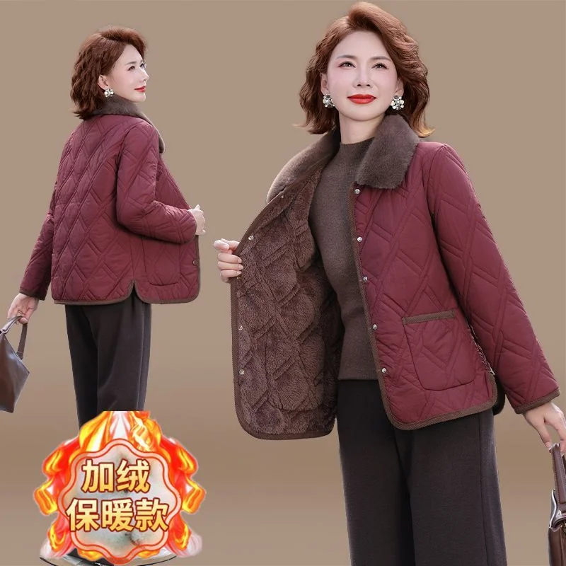 Winter Ladies Thick Parkas Top Korean Female Solid Color Puffer Jacket Autumn Middle Aged Mother Large Size 5XL Down Cotton Coat