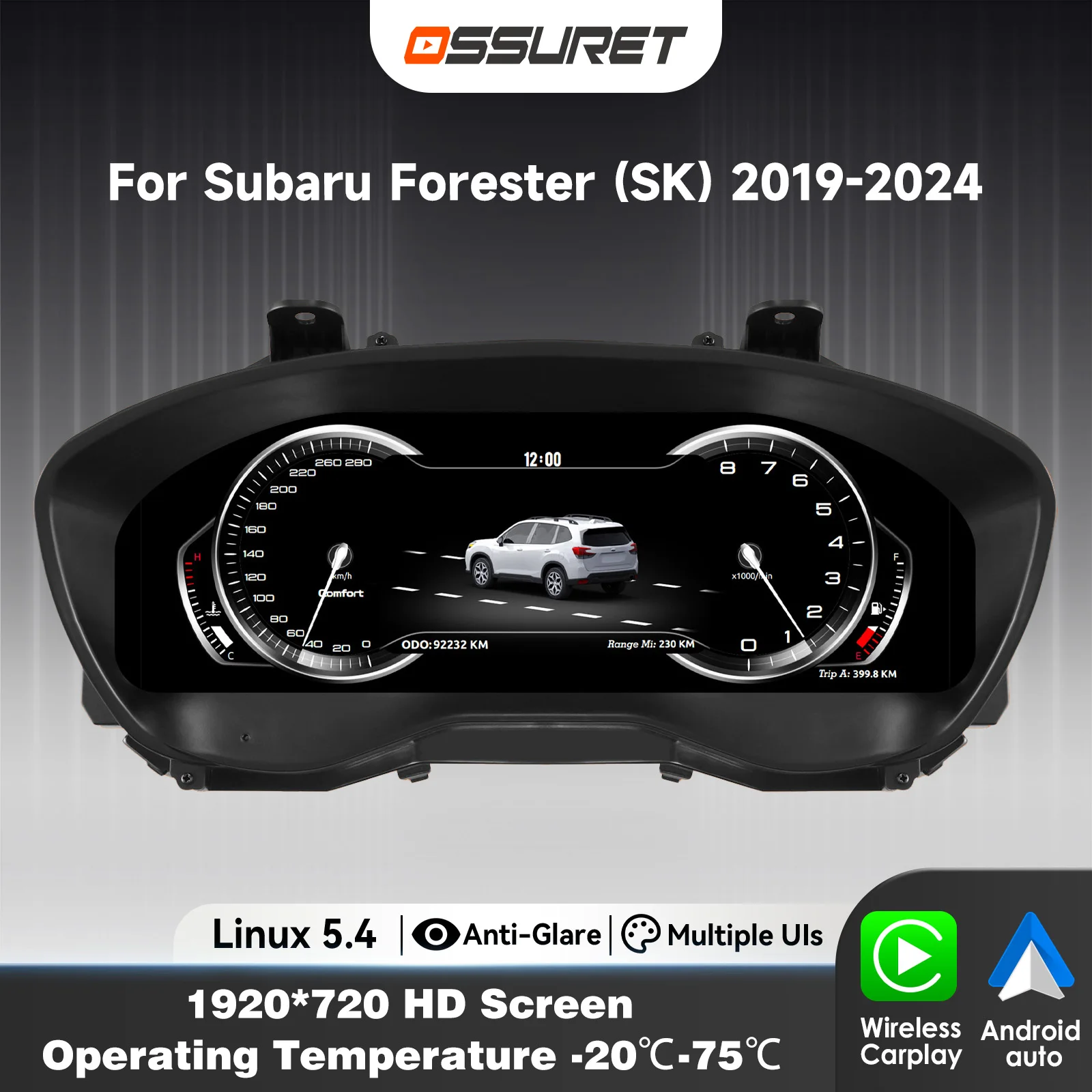12.3Inch Linux LCD Dashboard panel For Subaru Forester (SK) 2019 - 2024 Digital Instrument Cluster Virtual Cockpit Carplay&Auto