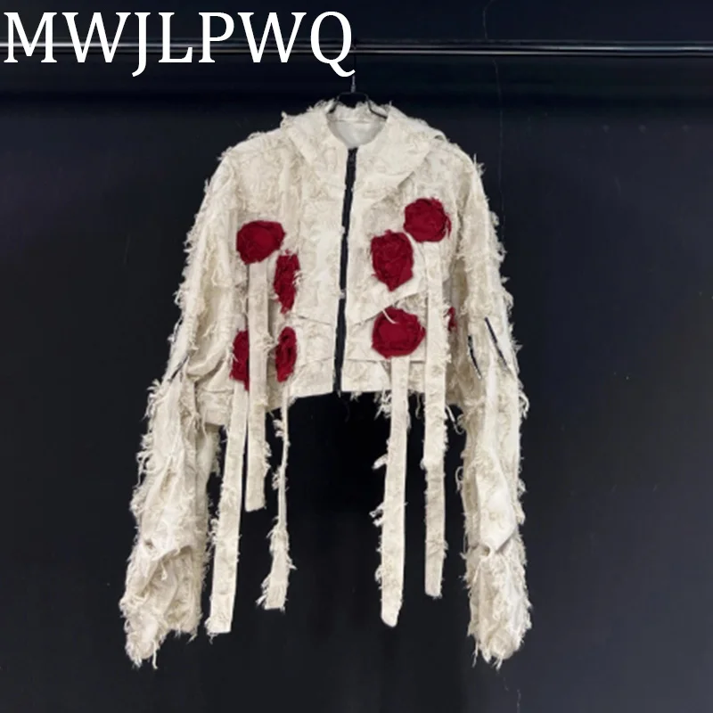 

MWJLPWQ Короткие мужские рубашки с цветочным узором и нишевым дизайном High Street 2025 Новые свободные повседневные мужские топы с длинными рукавами и капюшоном 010643