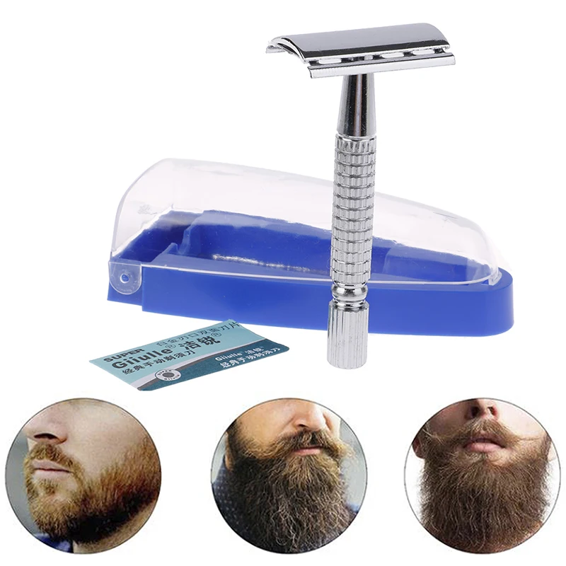 Men Manual Shaver Double Edge Razor Steel Handle With Blade Professional Mens Shaving Razor For Beard Grooming Shave Tool