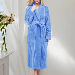 Thicken Warm Robe Women's Winter Casual Plush Shower Bathrobe Ladies Fleece Sleepwear Pajamas House Robe Kimono Dressing Gown