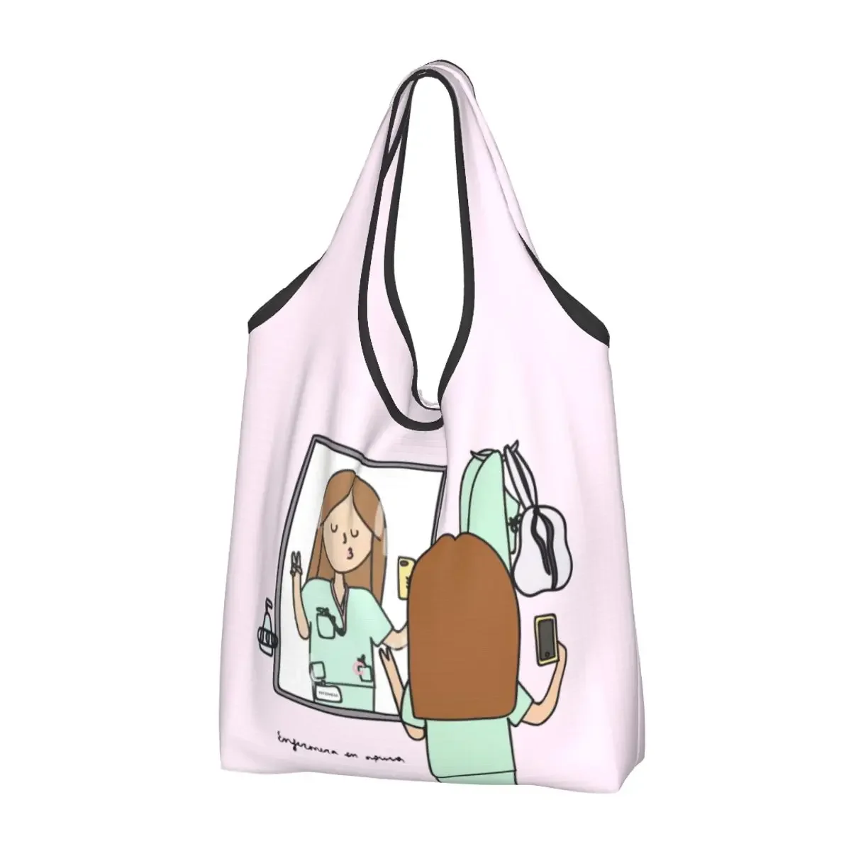 Reusable Enfermera En Apuros Nurse Medical Doctor Shopping Bag for Groceries Foldable Grocery Bags Washable Large Tote Bags