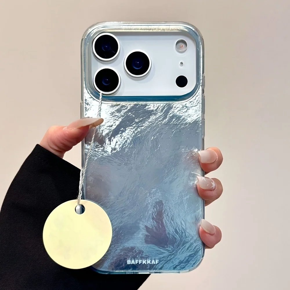 Luxury Gradient Baby Blue Laser Glacial Pattern Case For iPhone 17 Pro Max 17 Pro 16 15 14 13 12 Pro
