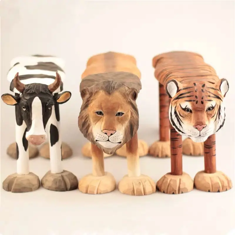 solid-wood-hand-carved-medium-sized-animal-style-children's-stool-coffee-table-stool-footrest-low-stool-45x26x13cm