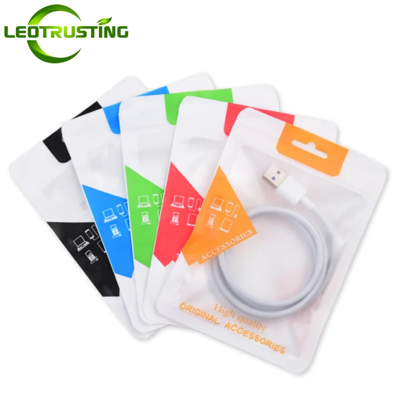 

100PCS 10.5x15cm Flat 1M~2M Cable Date Line Zipper Packaging Bags Plastic Frosted USB Universal Wire Hanging Storage Pouches