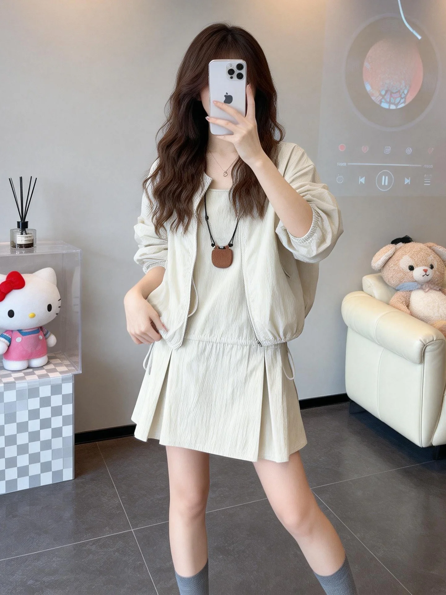 

Fashionable Zipper Cardigan And Short Skirt Two-Piece Set Sexy Minimalist Spring Autumn Women's Clothing Casual Style
