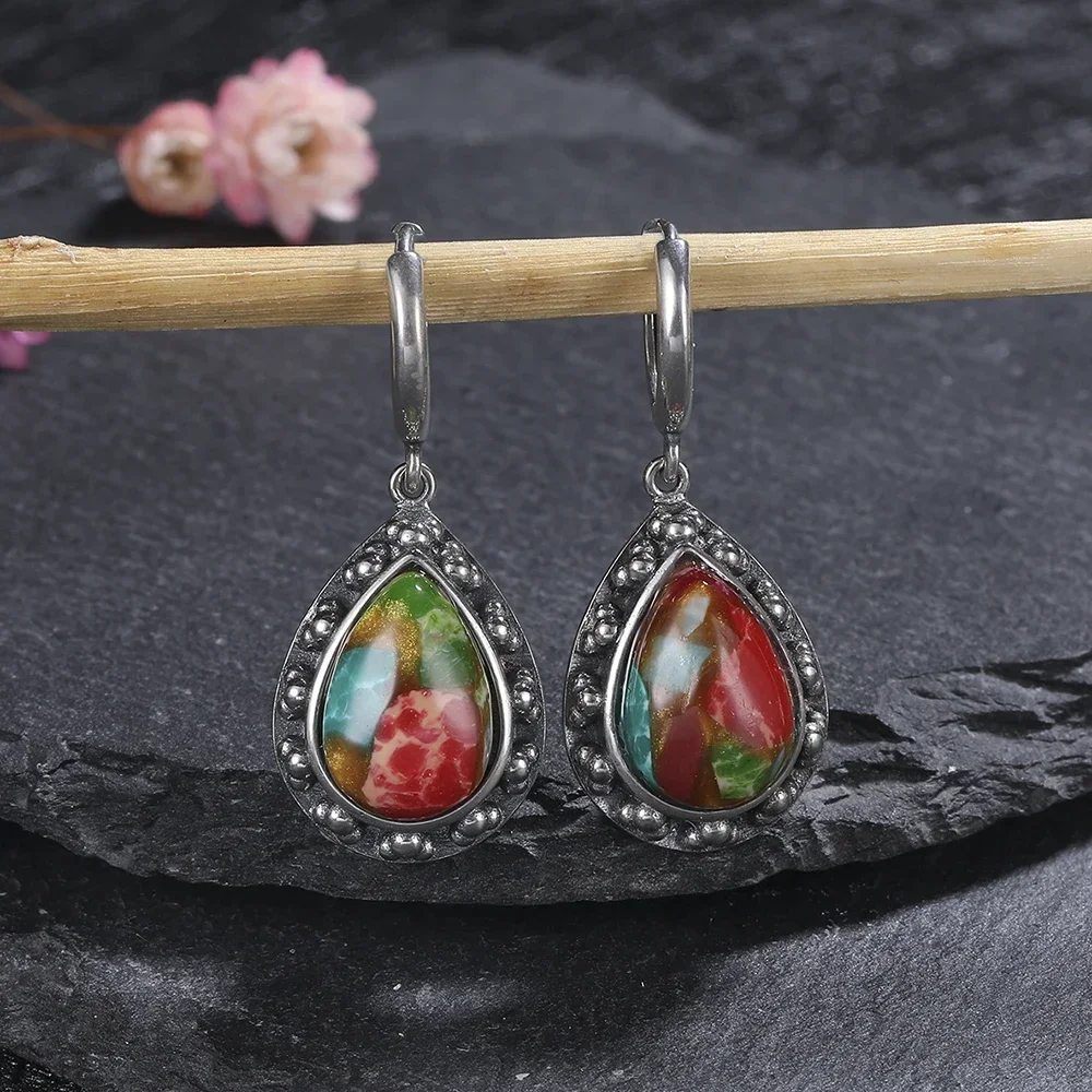 Emperor Stone Earrings S925 Silver Vintage Elegance Irregular Oval Cutout Classic Vintage Jewelry Gifts for Women