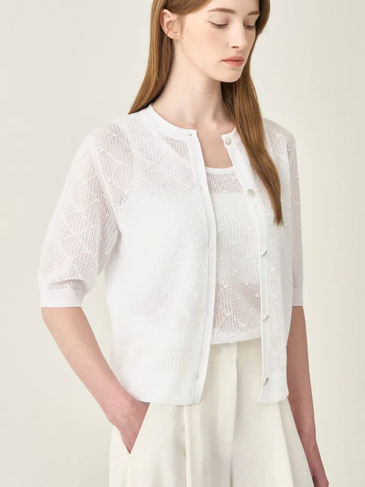 

Korean Sle round Ne ort Sve Hollow Knitted Vest Cardigan Set Casual Versatile Slimming Summer New Arrival Women's Fa...