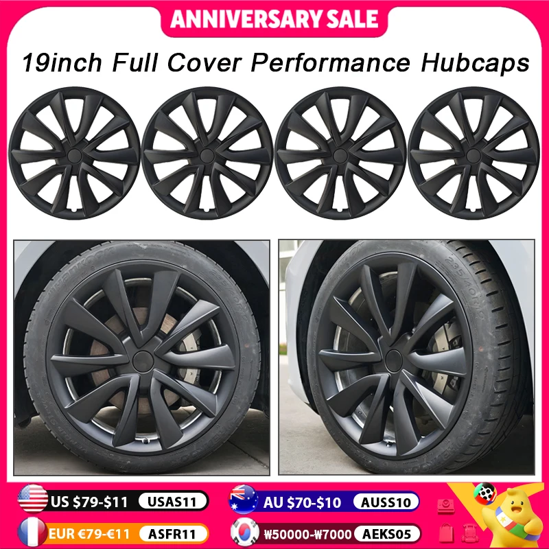 

4PCS Hub Cap for Tesla Model 3 19-Inch Wheel Cap Performance Replacement Automobile Hubcap Full Rim Cover Accessories 2019-2020